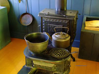 pots on antique wood stove