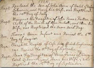 1700s English baptism record