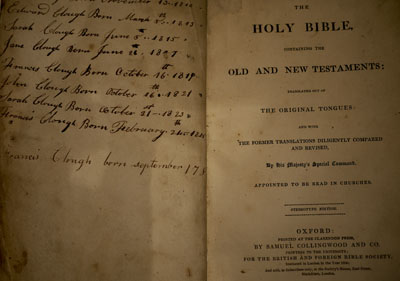 early English family bible with genealogical notations