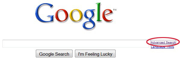 Google Search highlighting how to access the Advanced Search