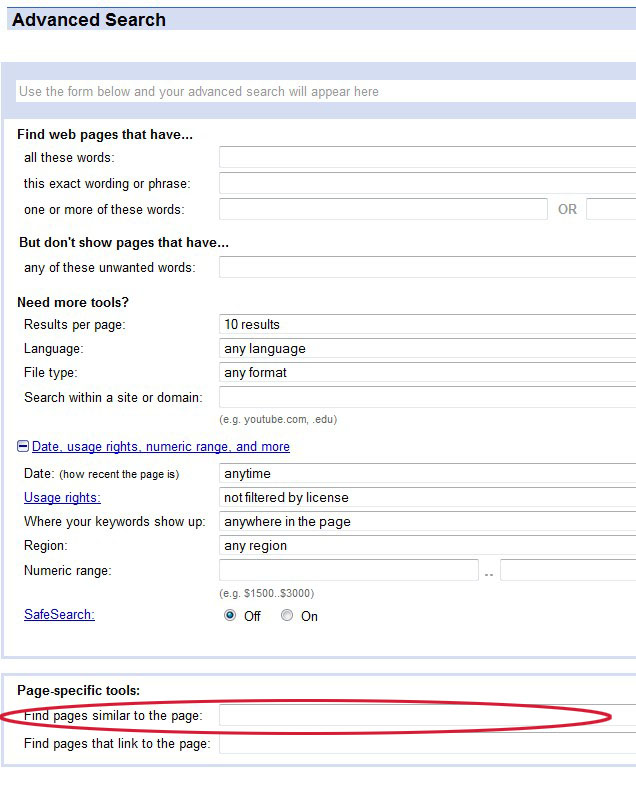 image showing how to look for similar records using Google Advanced Search