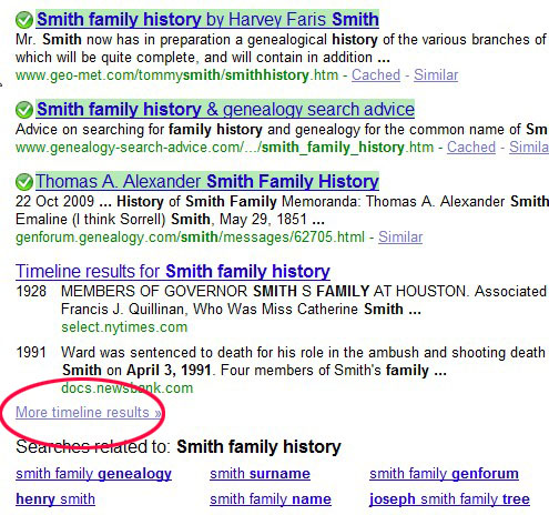 Google search surname timeline