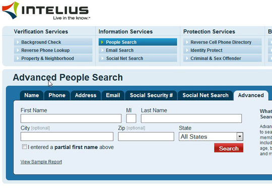 intelius advanced people search page